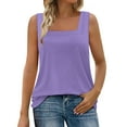thumbnail image 3 of Htigea Summer Tank Tops for Women Loose Fit Pleated Square Neck Sleeveless Tops Curved Flowy Sale Purple,M, 3 of 6