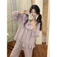 thumbnail image 1 of Pijama de encaje estilo princesa de jacquard de algodón puro de otoño, traje holgado para mujer, ropa de casa a la moda, 1 of 5