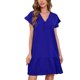 thumbnail image 2 of SAYOO Vestido de manga corta para mujer, vestido de ajuste holgado con dobladillo con volantes y cuello en V de color sólido, ropa informal simple y elegante de una pieza SAYOO  S M L XL XXL, 2 of 8