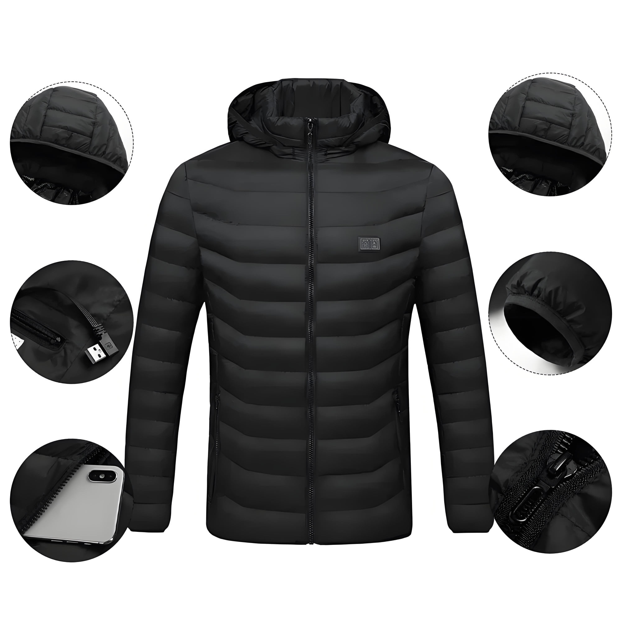 Unisex Heated Jacket with Battery Pack,Windproof Waterproof Heated Coat for Women Men with Detachable Hood,Heating Jacket for Hiking Skiing Camping Outdoor Winter Snow Wear