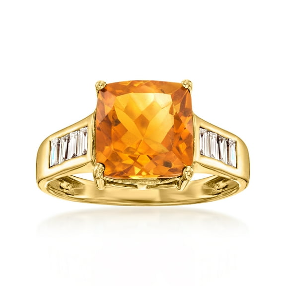 Ross-Simons 3.90 Carat Citrine Ring With .40 ct. t.w. Lab-Grown Diamonds in 18kt Gold Over Sterling, Women's, Adult