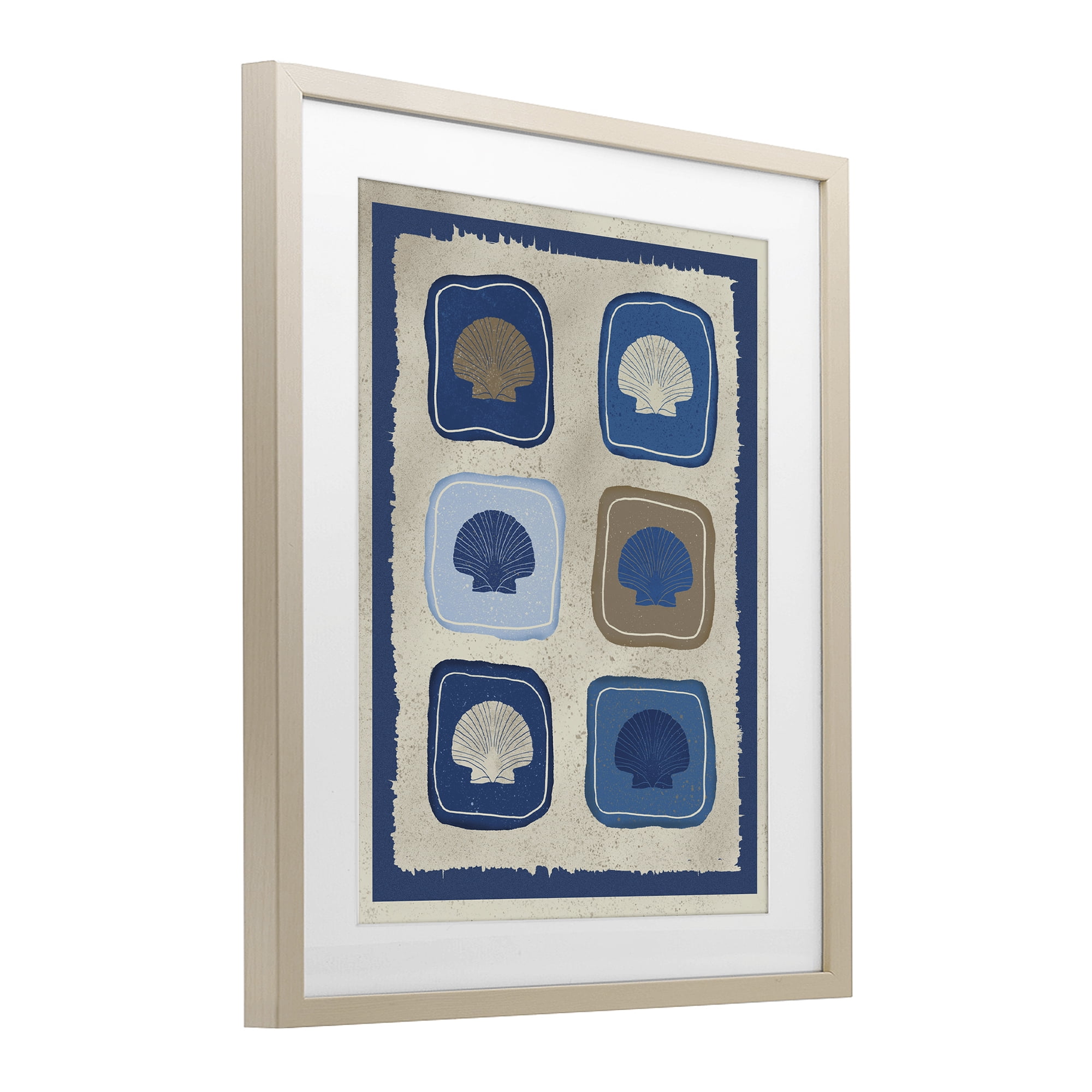 Stupell Industries Nautical Block Shells Birch Framed Print Under Glass, design by Julia Frost