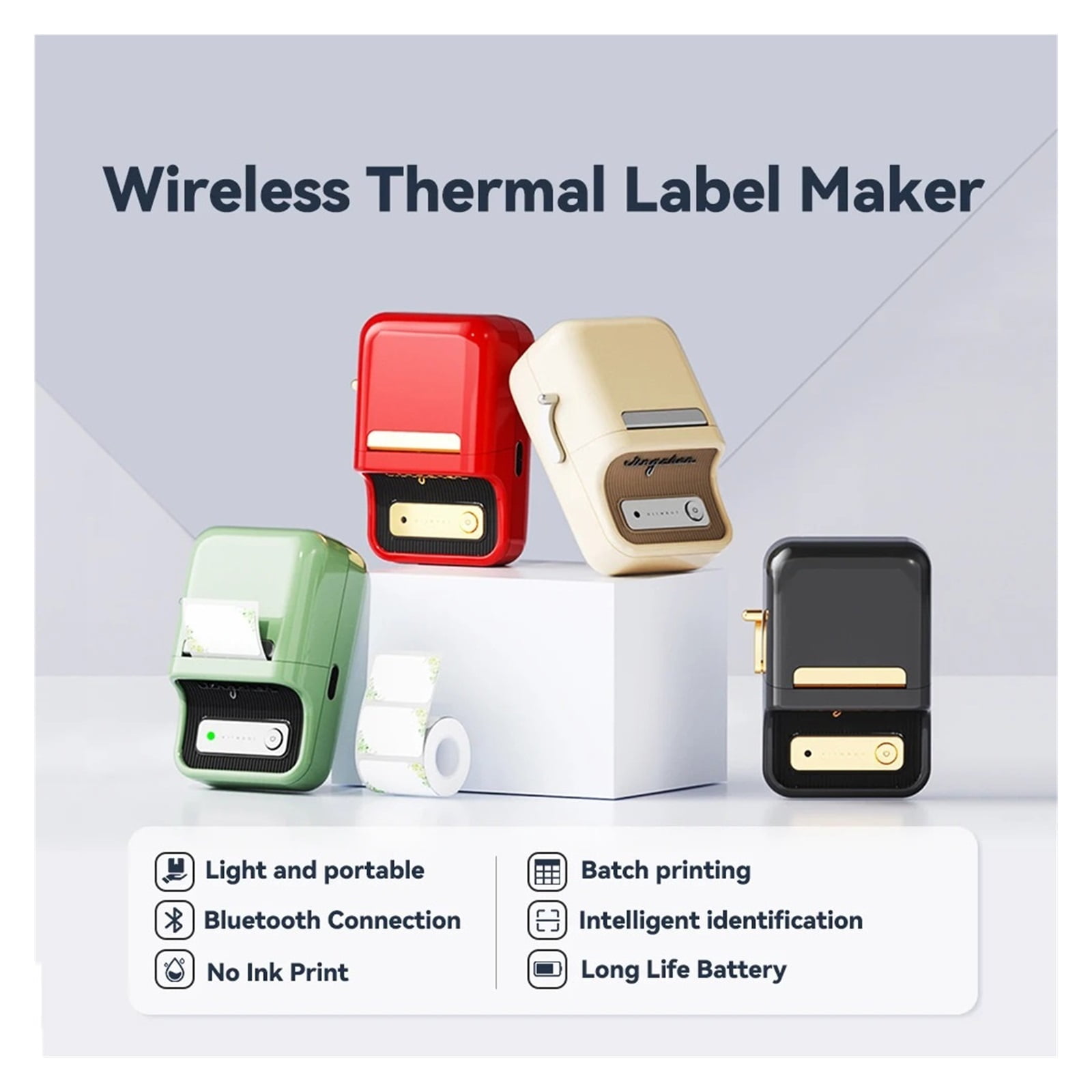Label Maker Tag Price Portable Thermal Label Printer with White/Transparent/Color/Round Labels