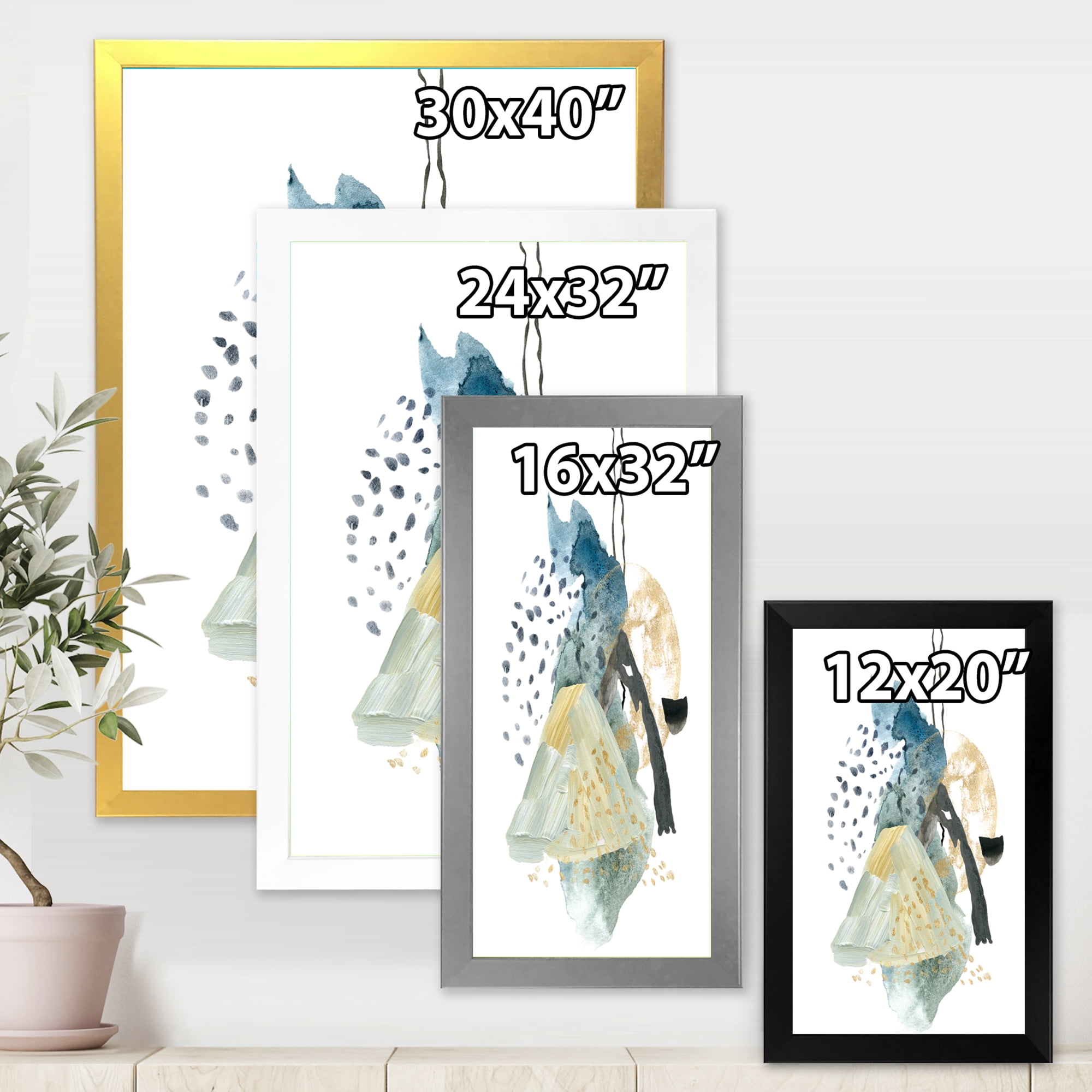 Designart 'Mountain Moon With Gouache Of Abstract Landscape' Modern Framed Art Print