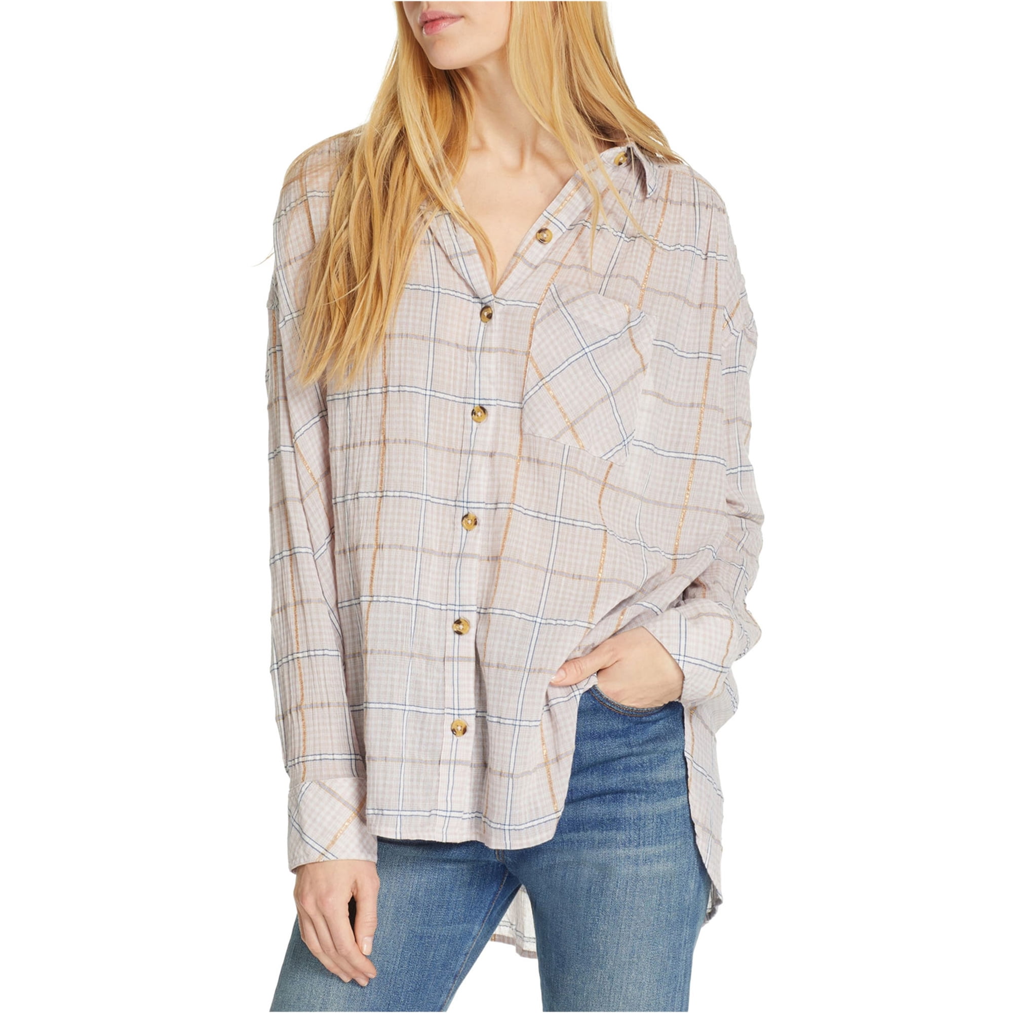FREE PEOPLE Break My Stride Button Up Shirt OB857288 Size Large factory ...