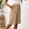 thumbnail image 5 of HKYNLAG Bermuda Shorts for Women Summer Half Shorts Pants Drawstring Elastic Waist Solid Color Cotton Linen Wide Leg Pants with Pockets Khaki XL, 5 of 8