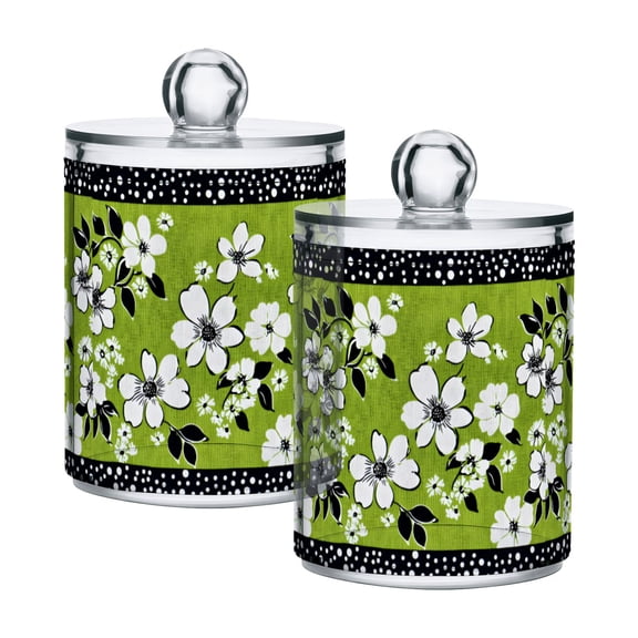 Yayeee 2 Pack Qtip Holder Bathroom Cotton Swab Canister with Lid Clear Dispenser Set, Retro Floral