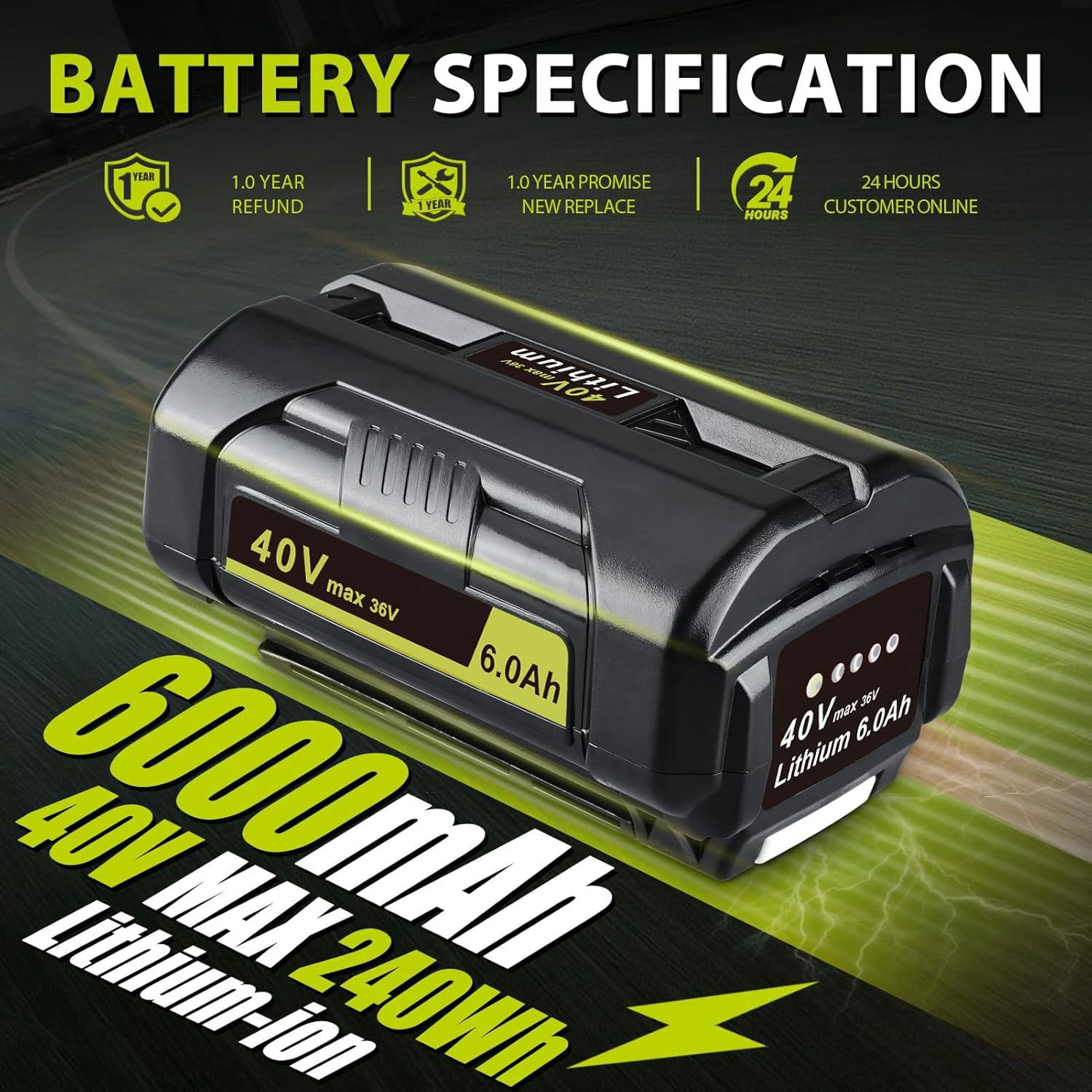 6.0Ah 40V replace Ryobi 40V battery compatible with Ryobi 40V battery OP40401 OP4060