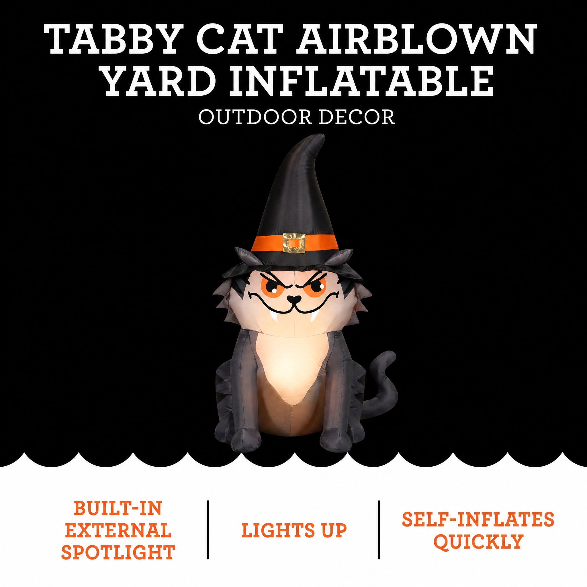 Tabby Cat Airblown Yard Inflatable, Multicolor, 4', Halloween by Way To Celebrate