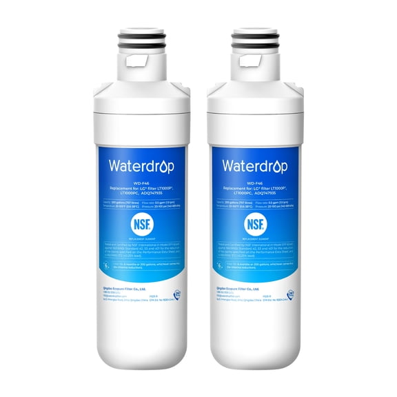 Waterdrop LT1000PC ADQ747935 MDJ64844601 Refrigerator Water Filter Reduce chlorine, bad taste and odor, Replacement for LG® LT1000P®/PC/PCS, ADQ74793501, ADQ74793502, Kenmore® 46-9980,2 Pack