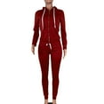 thumbnail image 1 of Women Solid Color Sets Zipper Hood Wear Lounge Wear Suit Sport Set Tops+Pants, 1 of 7
