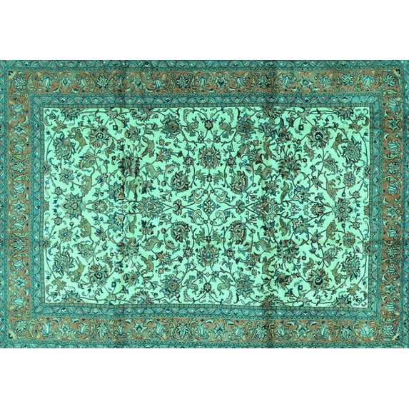 Ahgly Company Machine Washable Indoor Rectangle Persian Turquoise Blue Traditional Area Rugs, 8' x 10'