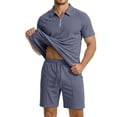 thumbnail image 2 of hotojiny Men's 2 Pieces Sets Tracksuit Summer Casual Outfits Short Sleeve Quarter Zip Shirt Breathable Beach Shorts Sweatsuit(Navy,X-Large), 2 of 5