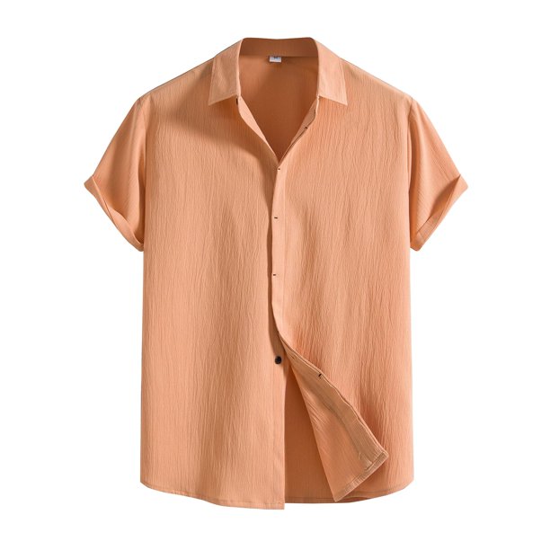 Men's Spring Summer Casual Solid Color Short Sleeve Shirt Loose Turn-down Collar ShirtS