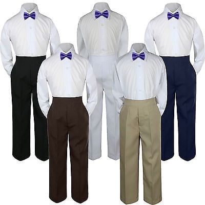 

3pc Purple Bow Tie Suit Shirt Pants Set Baby Boy Toddler Kid Uniform S-7