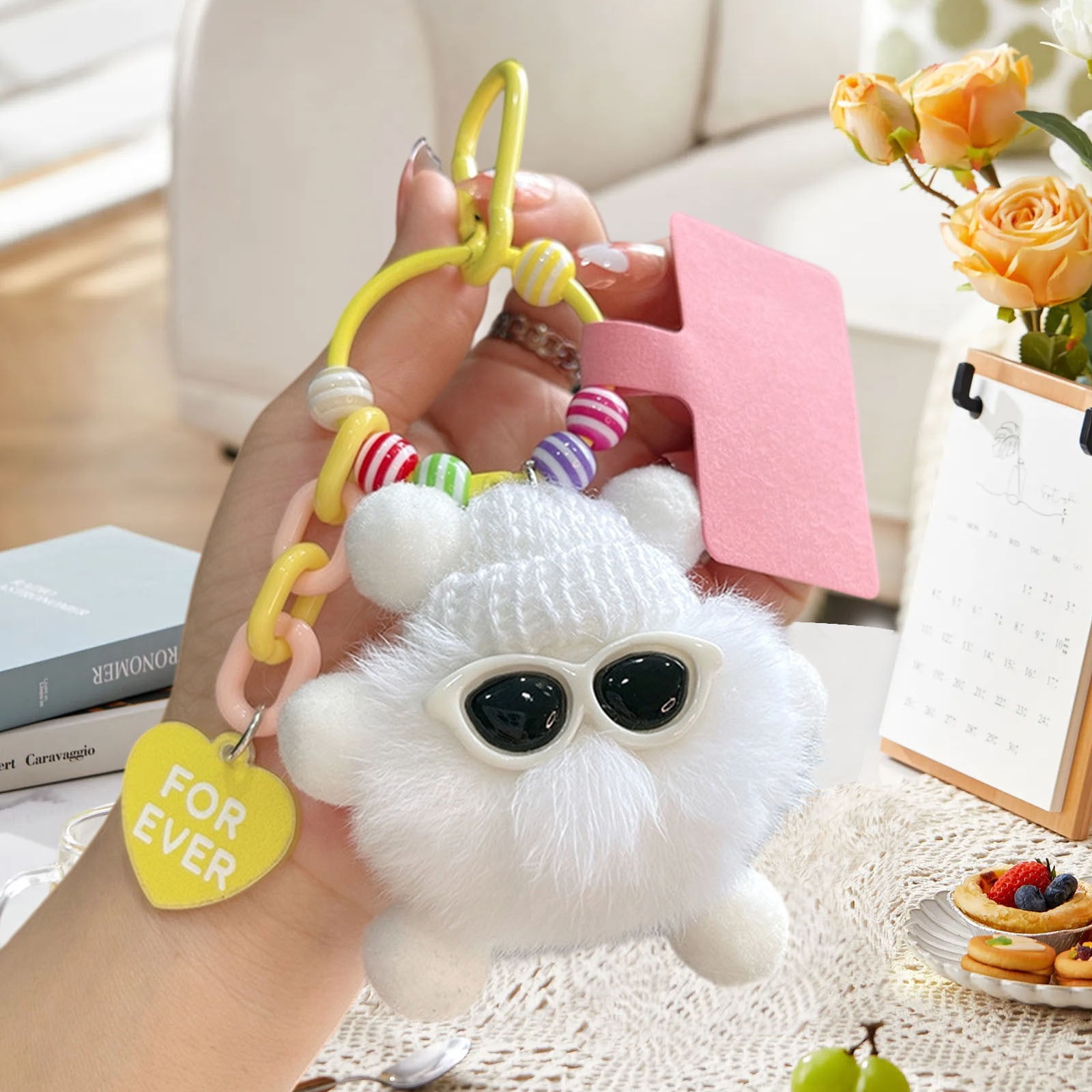 N.Flyingチャフングッズ MYAM DOLL KEYRING(白) JoyMoreHome Fluffy Doll Keychain, Soft Fur Ball Puff for Stylish