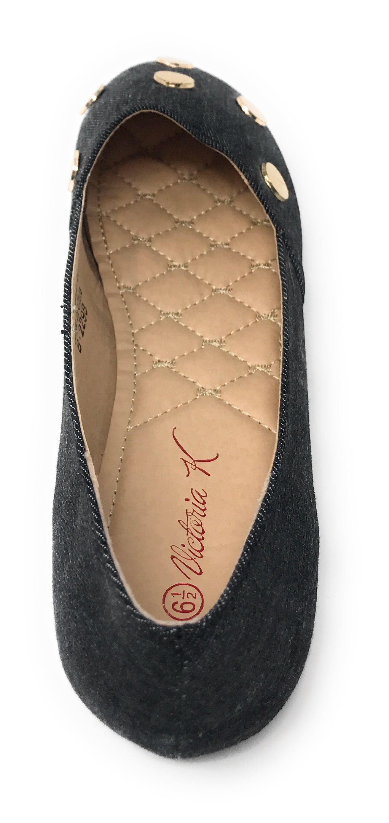 Victoria K Women's Round Gold Studs Denim Ballerina Flats