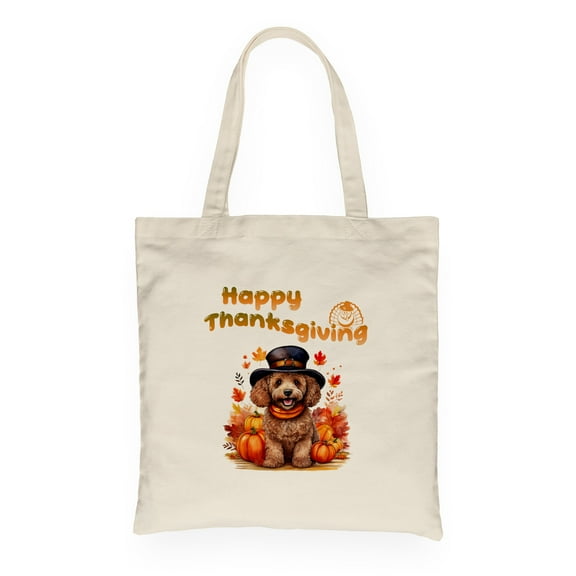 Happy Thanksgiving Poodle Welcome Thankful Fall Autumn Pumpkin Canvas Tote Bag Poodles Dog Lover Gifts Idea Reusable Shopping Grocery Bag - 02021