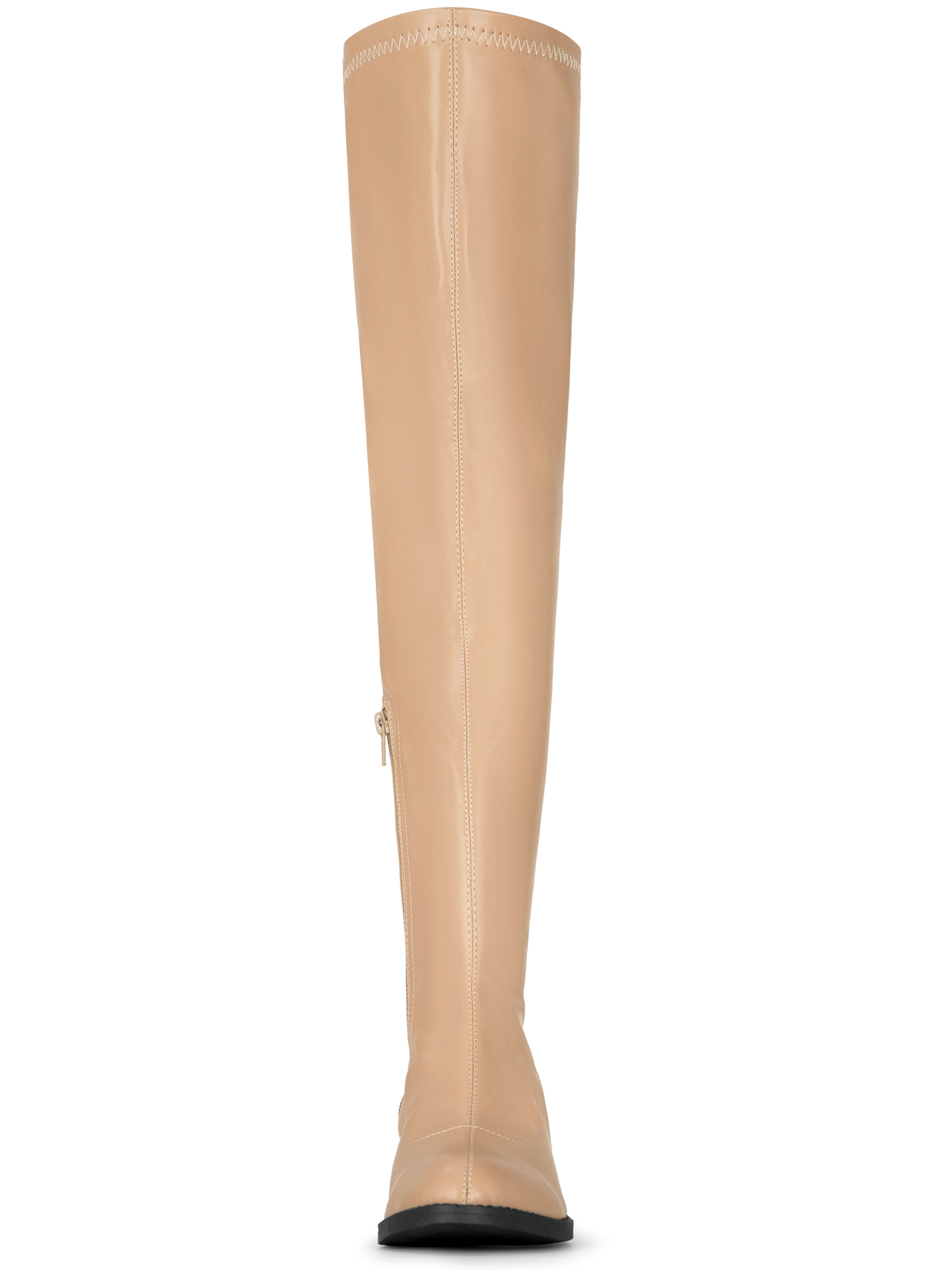 DARING DIVA Women's Round Toe Zip Closure Block Heels Over Knee High Boots Nude 10