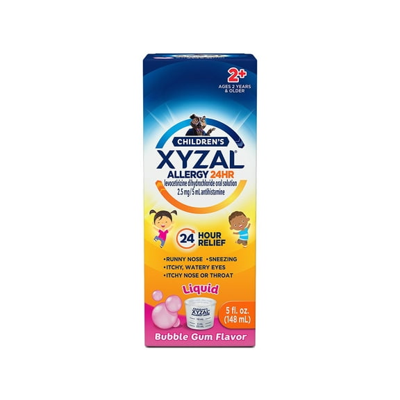 Xyzal Children's 24 Hour Allergy Relief Medicine for Kids, Levocetirizine Dihydrochloride Liquid Antihistamine, Bubble Gum, 5 Fl. oz. Twin Pack