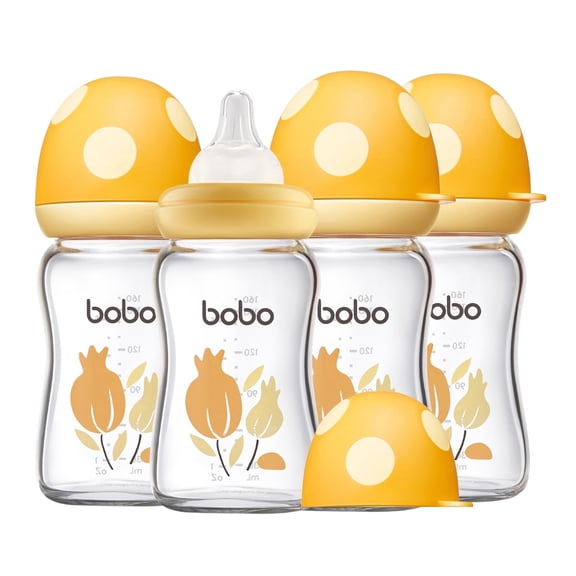 YOHKOH 5.4oz Natural Baby Bottles Sets with Level S Nipple,0m  (Pack of 4)-Yellow