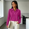 thumbnail image 3 of Long Sleeve Polo Shirts for Women Dressy Casual Button Collared Polo Shirts Lightweight Quick Dry Solid Color Loose Fit Dark Purple XL, 3 of 5