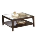 thumbnail image 2 of Saltoro Sherpi Contemporary Square Cocktail Table With Glass Top And Bottom Shelf, Espresso Brown, 2 of 2