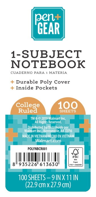 Pen Gear Poly 1 Subject Notebook College Ruled 9 X 11 100 Sheets Walmart Com Walmart Com