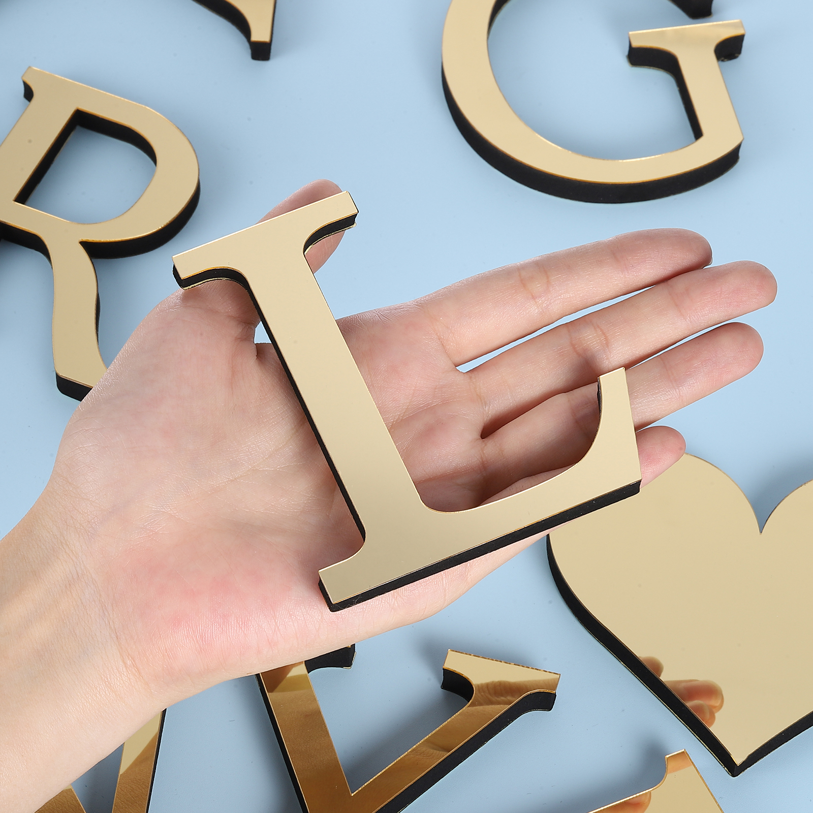 Unique Bargains 3D Acrylic Alphabet Mirror Wall Stickers Self-Adhesive Gold L Shape
