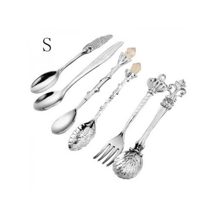 

6pcs Vintage Royal Style Gold Coffee Spoons Teaspoons Dessert Sugar Spoon Ice Cream Fork Cutlery Set