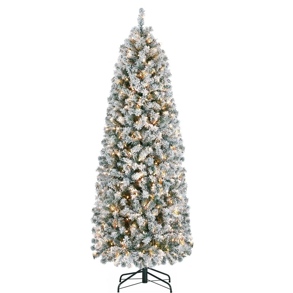 Easyfashion 6 Ft Artificial Christmas Tree Holiday Decoration Prelit Flocked Pencil Christmas Tree With Foldable Stand Green Walmart Com