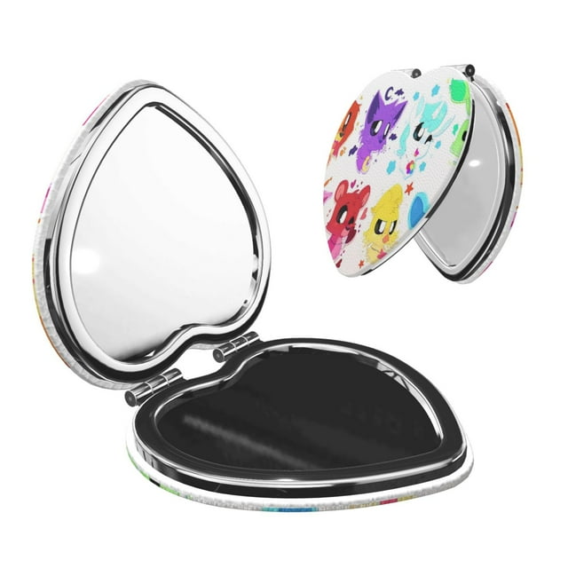 Zufioo Miroirs de Maquillage de Poche Portables, Miroir de Beauté Pliable Grossissant Adapté pour Portefeuille Sac à Main pour Femmes-Forme de Cœur