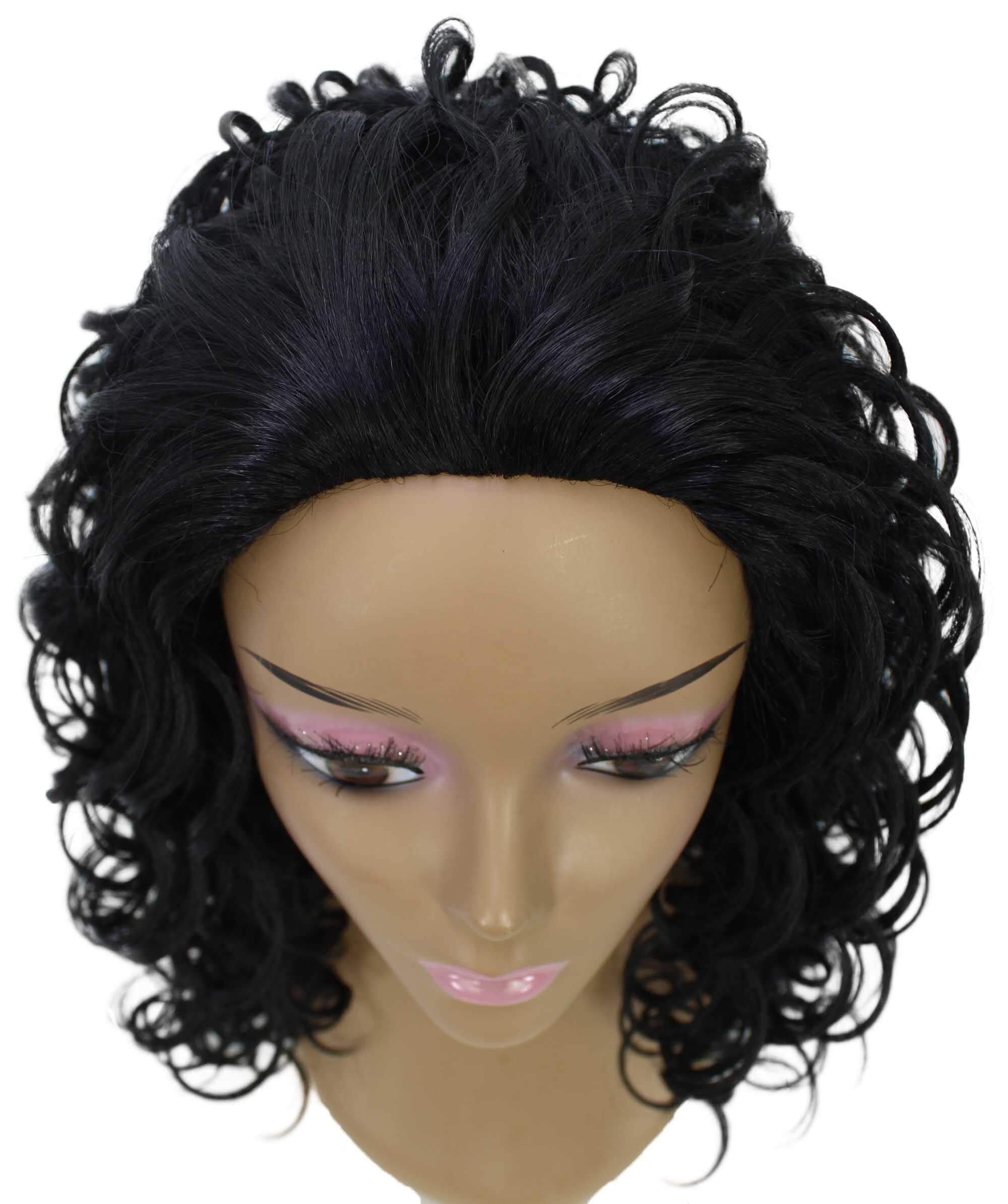 LUXLUXE Makayla Curly Body Waves 22 in Long Half Wig Full Cap Wig, Heat Resistant Fibers, Natural Black
