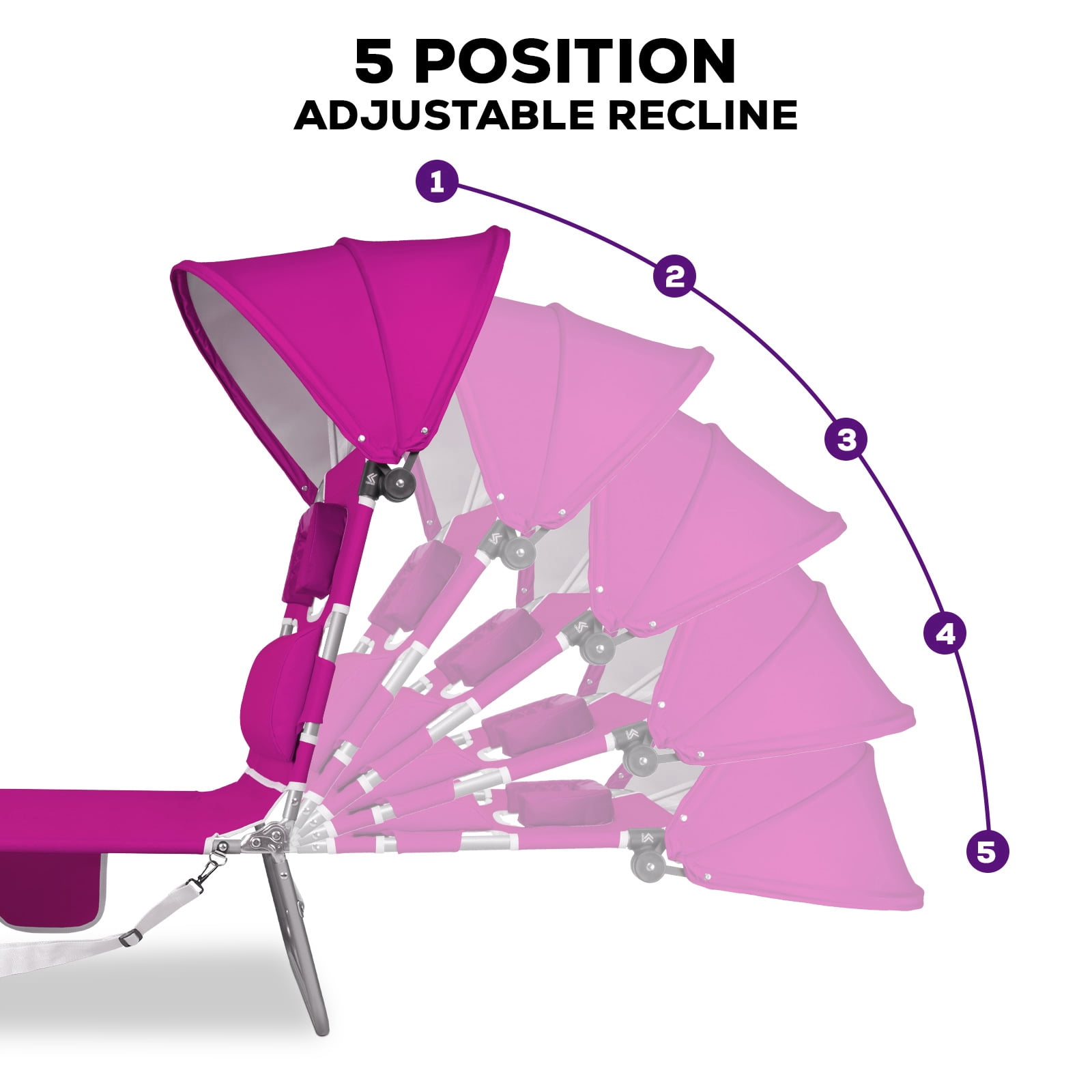 SUNSPIRE Folding Beach Lounge Chair with Face Hole Canopy Pillow Side Pocket, Portable Reclining Tanning Sun Lounger for Beach Pool Patio Pink