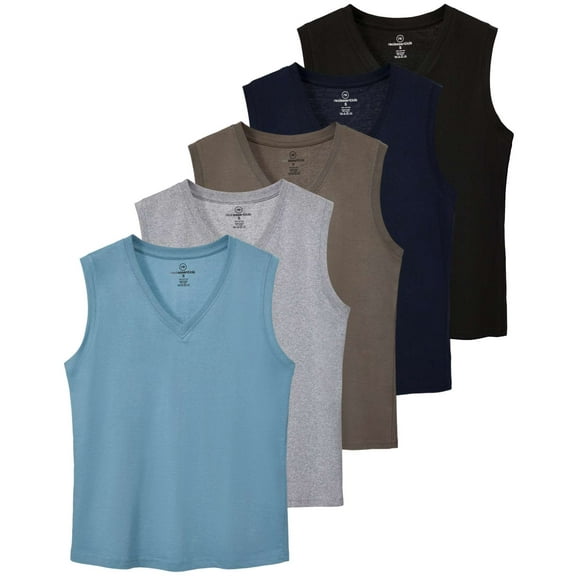 Real Essentials 5 Pack: Women's 100% Cotton V-Neck Sleeveless Tank Top Basic Ladies Casual Shirts (Available In Plus Size)