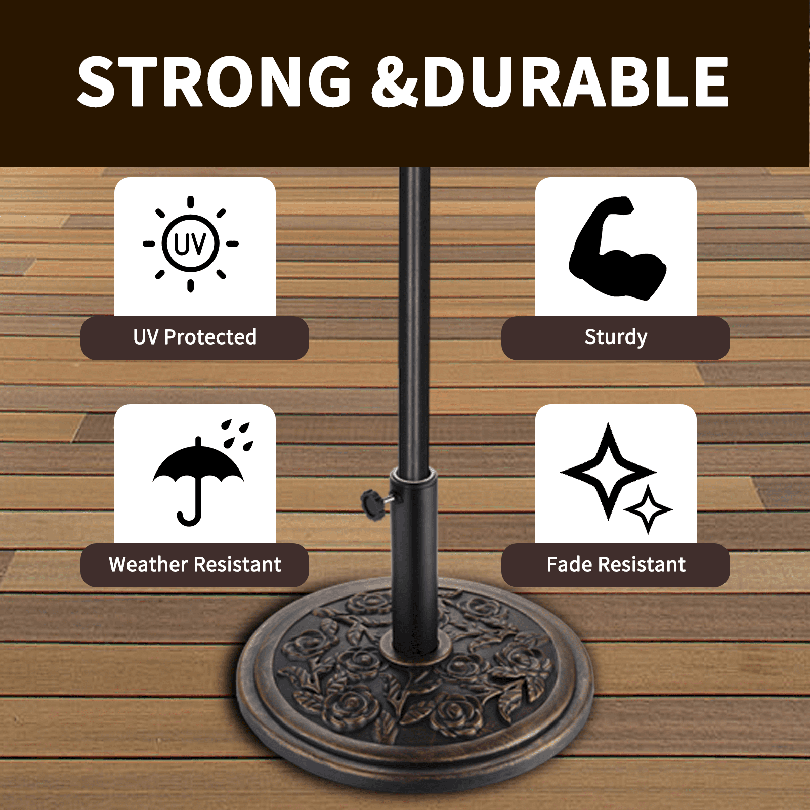 Autlaycil Round Cement Umbrella Base, Adjustment Knob, Fits 1.34"–1.9" Pole, 21.5 Pounds