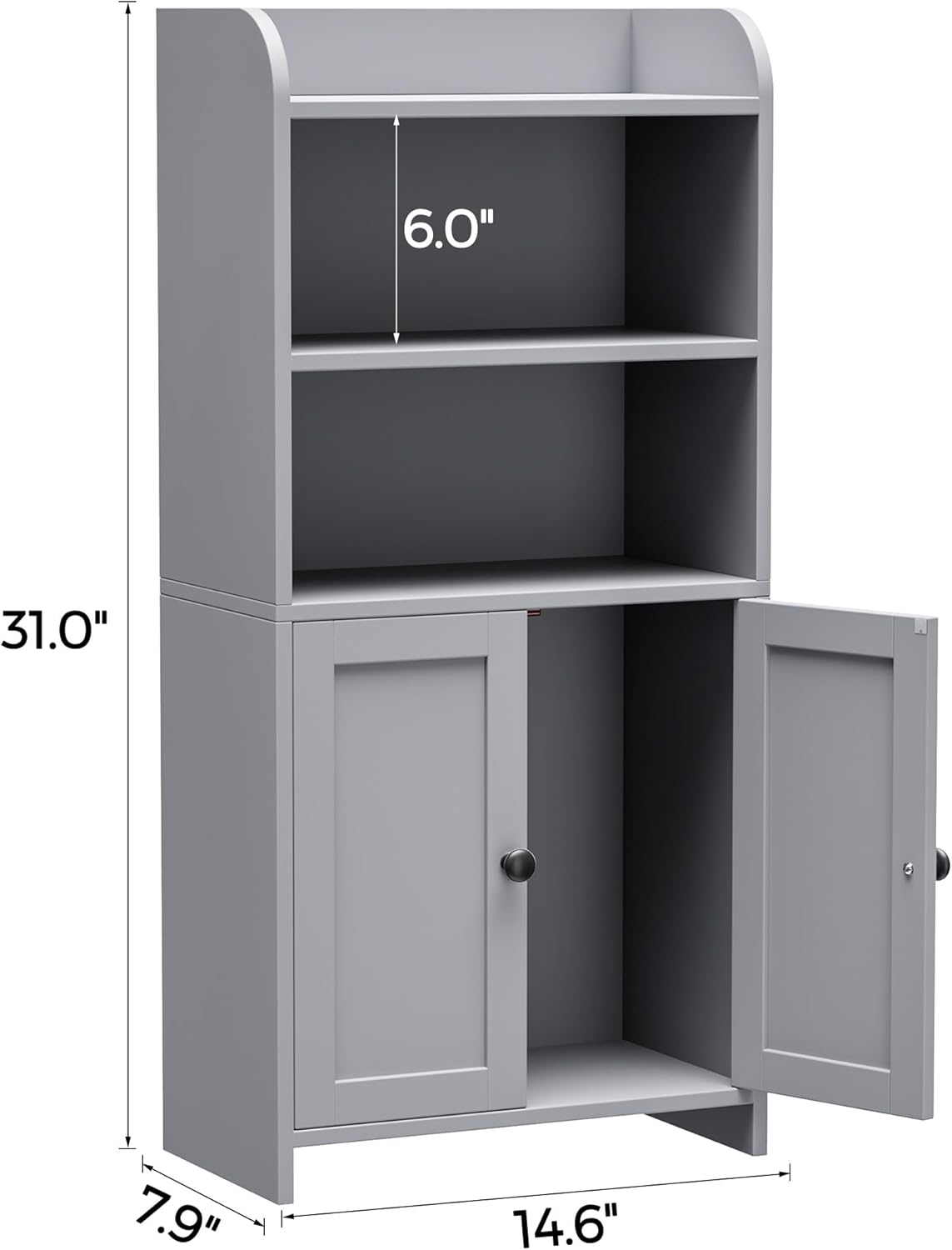 Small Bathroom Storage Cabinet, Freestanding Toilet Paper Storage with 2 Doors and Shelves, Bathroom Organizers and Storage for Small Spaces, laundry room, 7.9" D x 14.6" W x 31" H, Gray