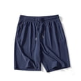 thumbnail image 4 of Knee Length Swim Shorts for Men's Athletic Shorts Plus Size Elastic Waist Drawstring Running Shorts, Summer Lightweight Breathable Short Pants with Pockets Dark Blue XL, 4 of 6