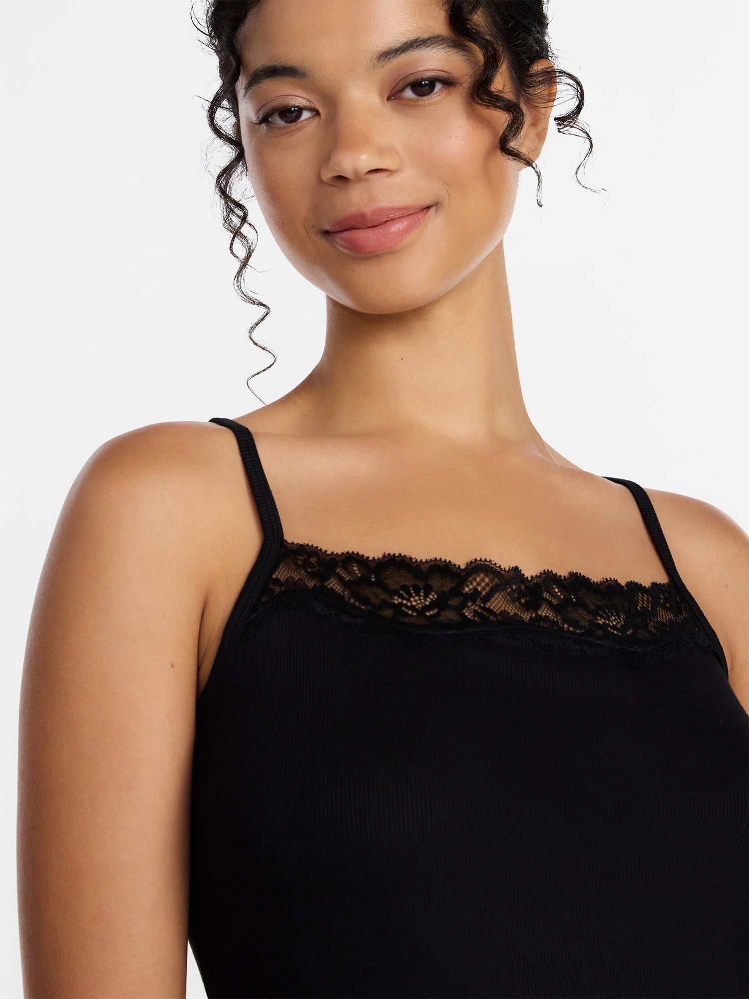 Joyspun Women’s Lace Trim Ribbed Modal Cami, Sizes XS-3X