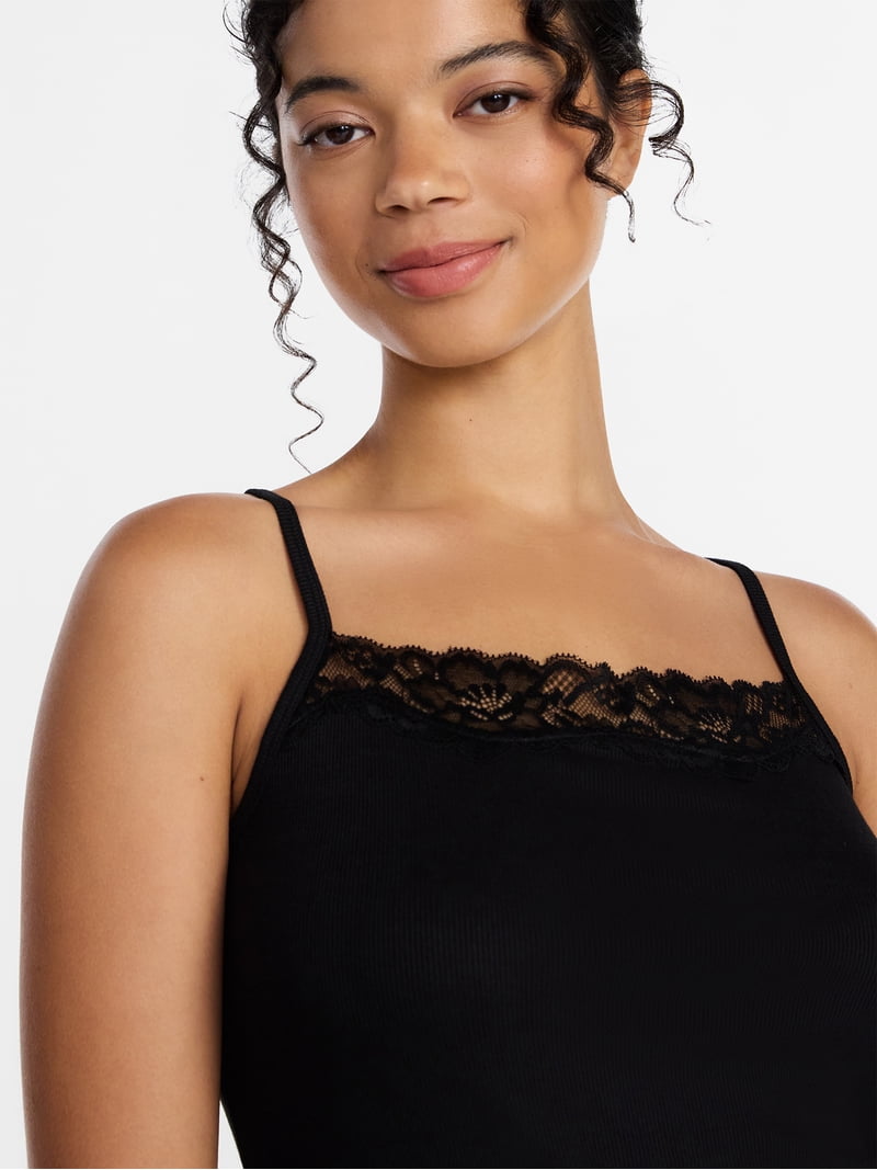 Joyspun Women's Lace Trim Ribbed Modal Cami, Sizes XS-3X - Walmart.com
