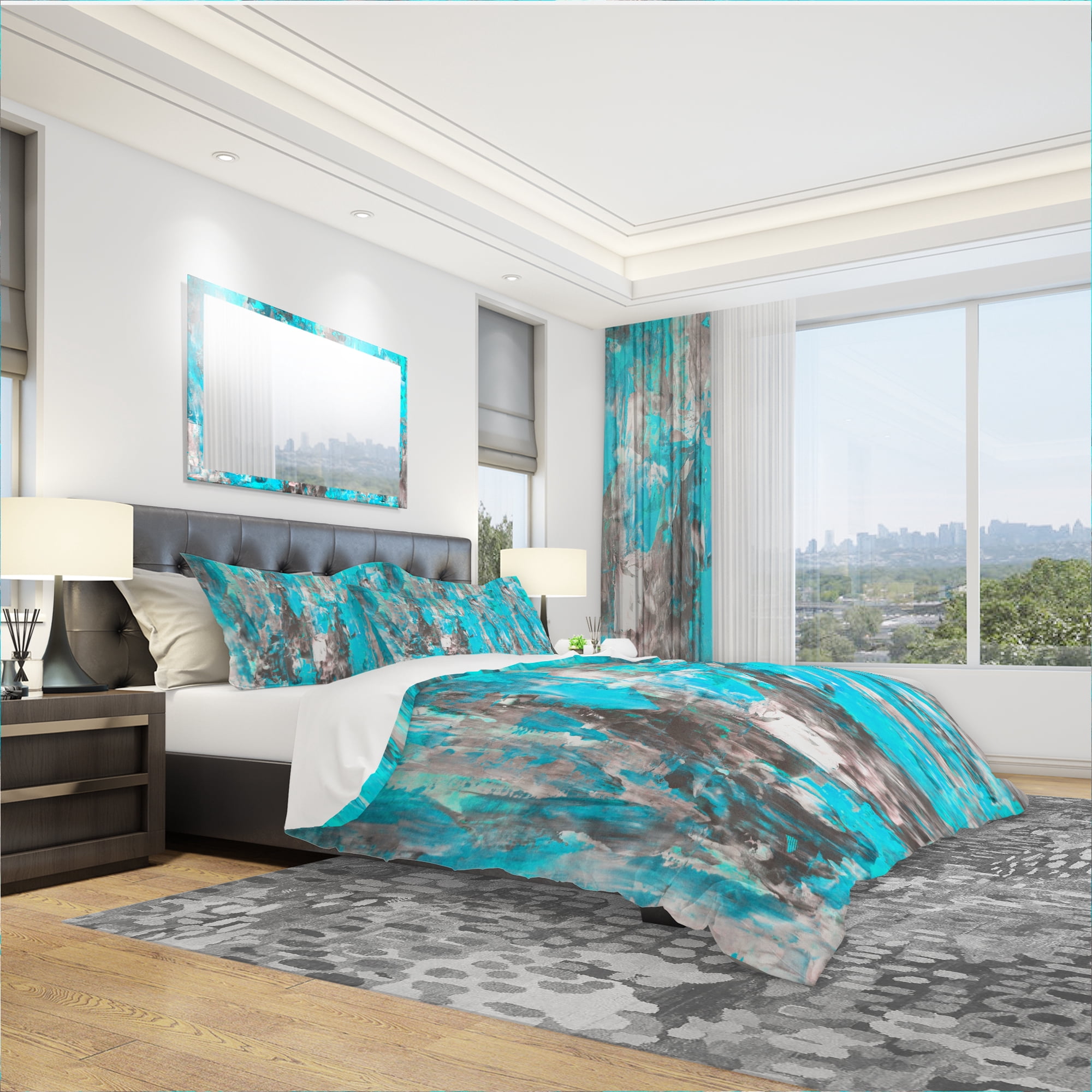 Designart 'Grey and Yellow Abstract Pattern' Modern & Contemporary Duvet Cover Set