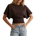 thumbnail image 2 of Yopmin Cinched Waist Shirt Crewneck Tighten Waist Crop Top Casual Loose Summer Tee for Daily Wear, 2 of 7