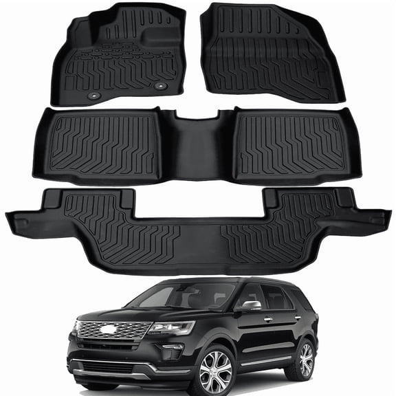 Car Floor Mats for 2015-2019 Ford Explorer Bench Seating (No Fit Bucket Seating) - Custom Fit TPE Rubber Non-Slip Automotive Floor Liners, Easy to Clean All-Weather Car Mats