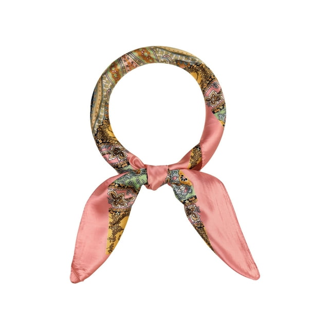 INSPIRAR CHIC Mujeres Pañuelo de Satén Cuadrado 35" Gran Pañuelo de Paisley Simétrico de Seda para el Cabello, Envoltura para Dormir, Bandanas 90x90cm Rosa