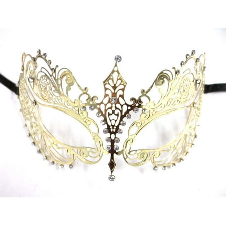 Gold Crystal Beautiful Eyes Laser Cut Venetian Mask Masquerade Metal Filigree