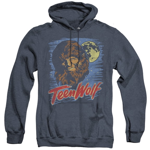 Teen Wolf Moon Wolf Adult Heather Hoodie Sweatshirt Navy