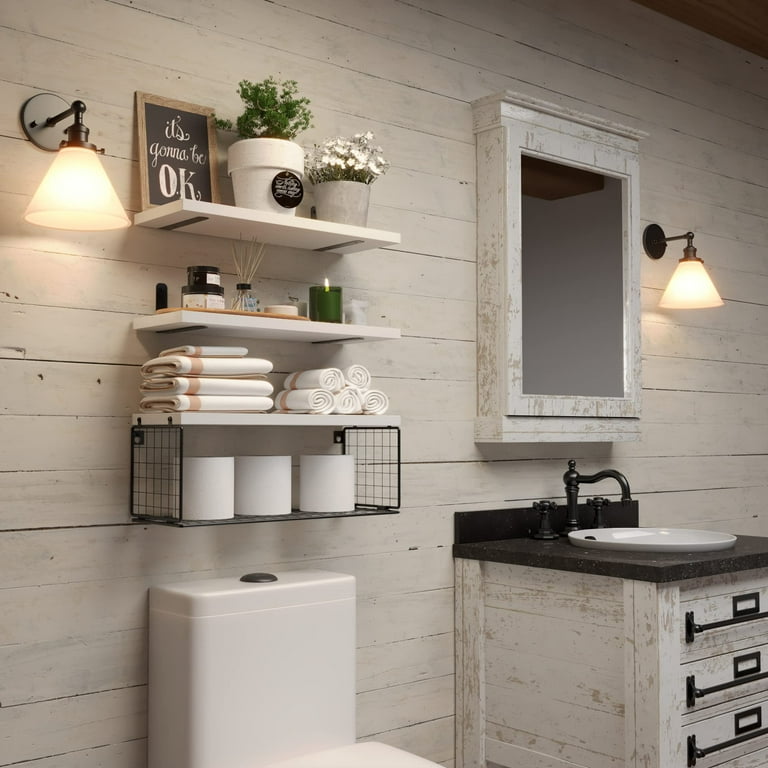 Farmhouse bathroom shelves-farmhouse bathroom wall decor-toilet paper  holder-floating shelves-bathroom floating shelves over toilet-wall