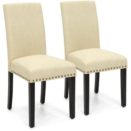 Best Choice Products Set of 2 Upholstered Fabric High Back Parsons Accent Dining Chairs for Dining Room, Kitchen w/ Wood Legs, High Density Foam Padding, Nail Head Stud Trim - (Best Fabric To Recover Dining Chairs)