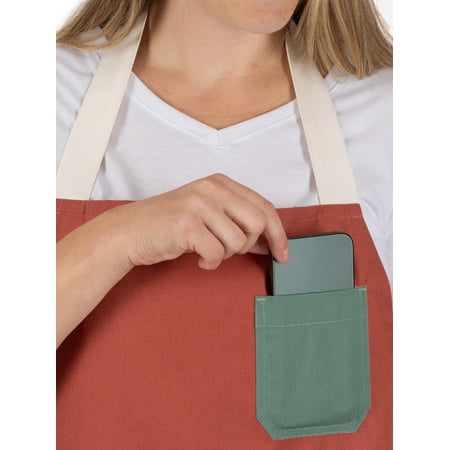 Mainstays Chef Kitchen Apron, 28 x 32 Two Tone Bib Apron with Pockets for Cooking, Baking, Gardening in Red
