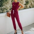 thumbnail image 5 of SELONE Dressy Jumpsuits for Women Pants Sleeveless Sleeveless Ladies Travel Comfortable 2023 Vacation Fancy Jumpsuits for Women Womens Jumpers and Rompers Casual Fashion Solid Color Drawstring Wine L, 5 of 8